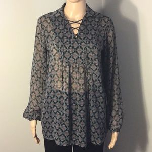 WESSIMO Sheer Black, Blue & red long-slv TOP/TUNIC